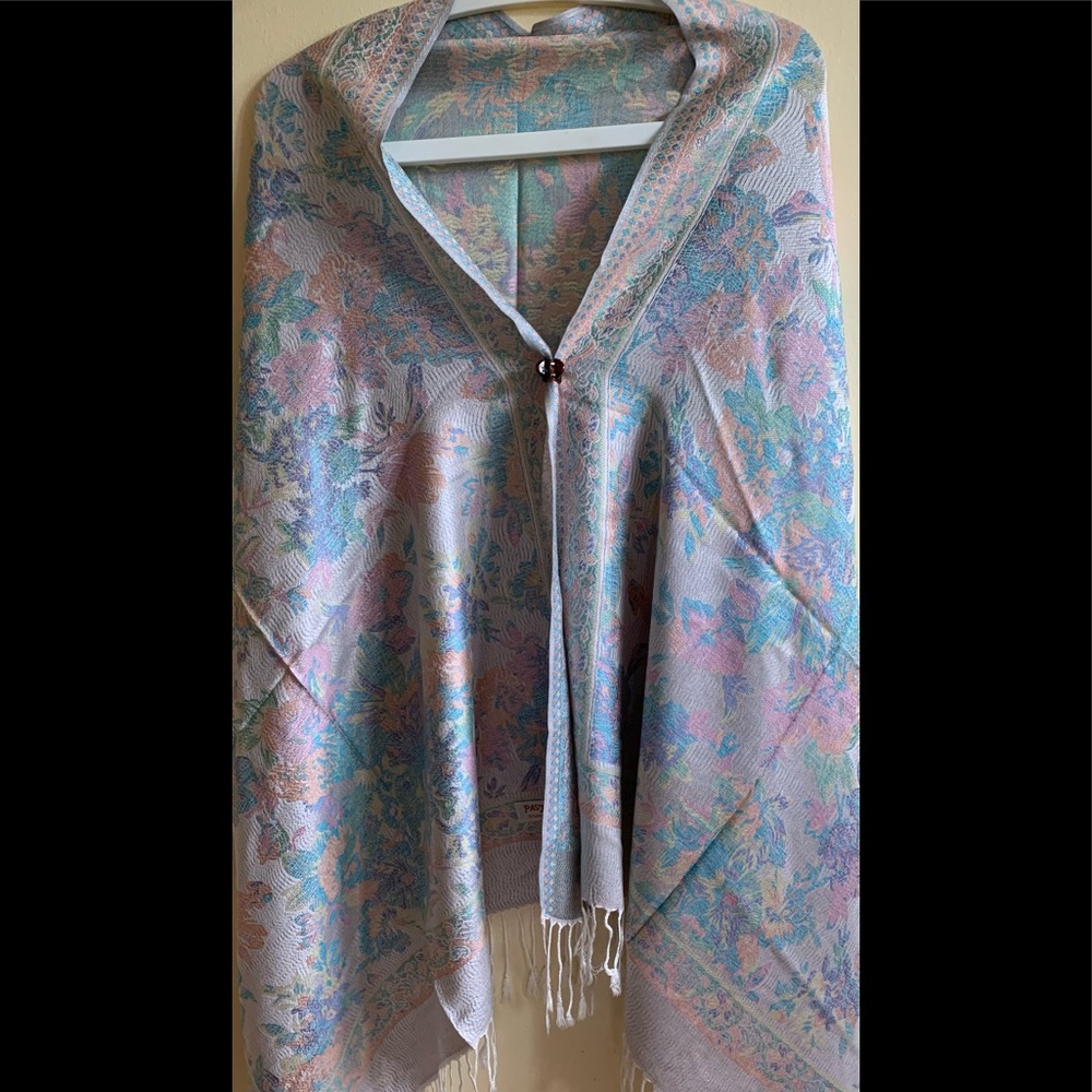Blue Multicolor Floral Print Pashmina Shawl• Scarf • Wraps• Head Cover